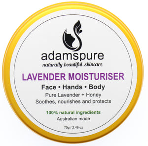 Lavender Moisturiser soothes, nourishes and protects. 100% natural ingredients