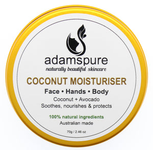 Coconut Moisturiser for face hands and body. 100% natural ingredients, Australian Made