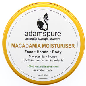 Macadamia Moisturiser, Soothes nourishes and protects. Made in Australia 100% natural ingredients. 