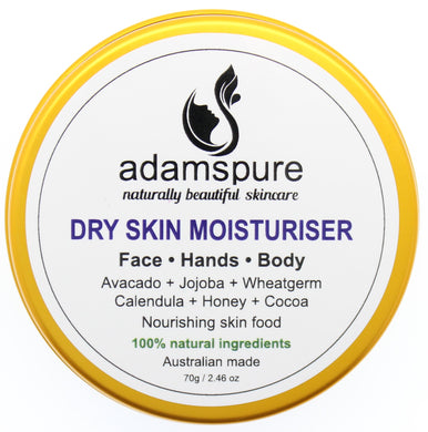 Dry Skin moisturiser, for face hands and body. 100% natural ingredients Avocado Jojoba Wheatgerm Calendula Honey and Cocoa. Nourishing skin food 