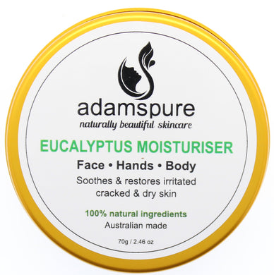 Eucalyptus Moisturiser soothes and restores irritated cracked and dry skin.  100% Australian made. 