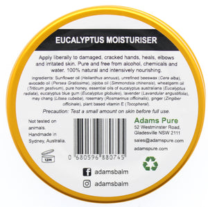 Eucalyptus Moisturiser soothes and restores irritated cracked and dry skin. 100% Australian made.