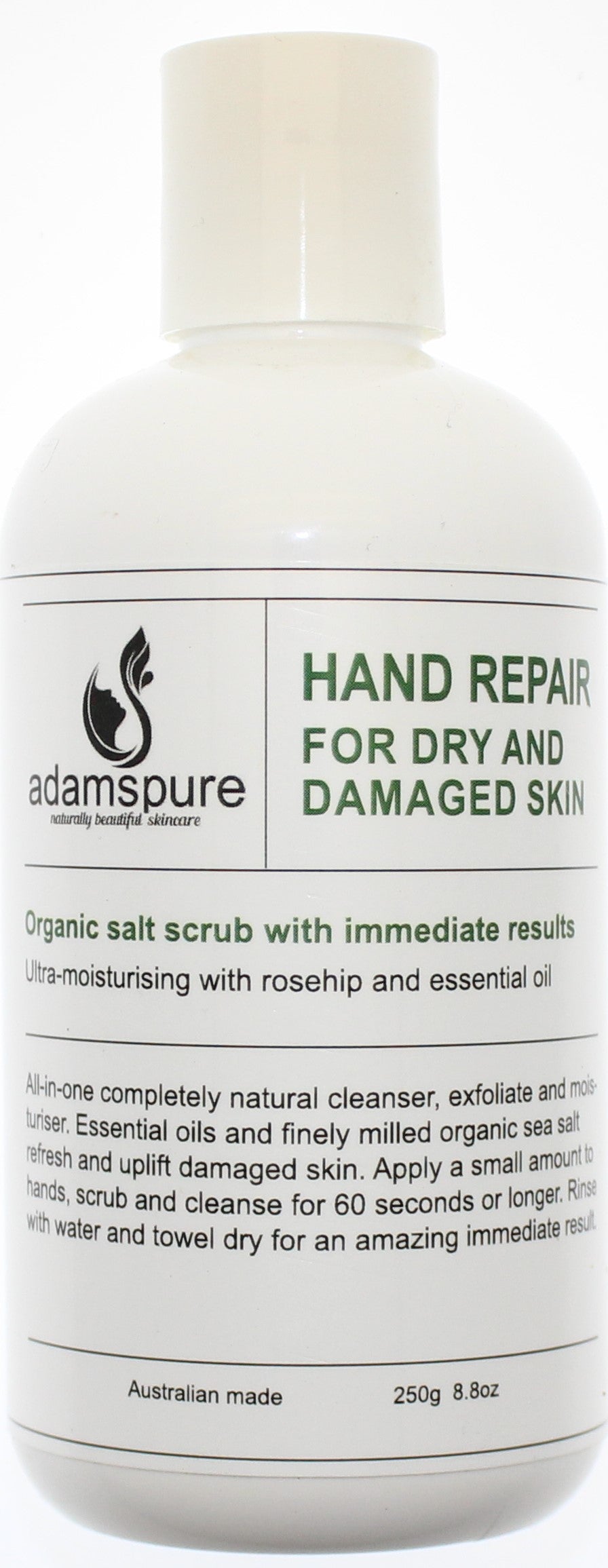 Dry skin hand repair cream with organic salt scrub with immediate results. 100% Australian made natural ingredients. 