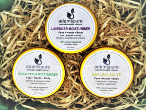 skin healing gift pack moisturiser and healing salve. 100% natural ingredients and Australian made